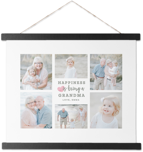 Happiness Heart Collage Hanging Canvas Print, Black, 11x14, Pink