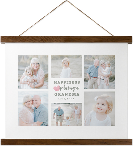 Happiness Heart Collage Hanging Canvas Print, Walnut, 11x14, Pink