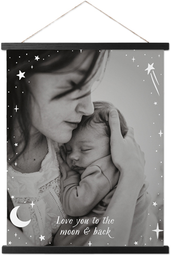 Moon And Stars Overlay Hanging Canvas Print, Black, 16x20, White