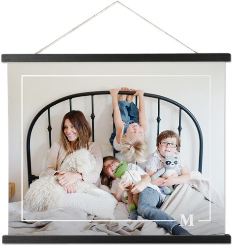 Simple Monogram Border Hanging Canvas Print, Black, 16x20, White