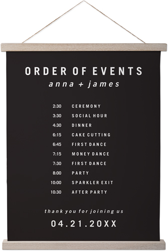 Modern and Minimal Order of Events Hanging Canvas Print, Rustic, 16x20, Gray