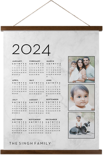 Photo Calendar Hanging Canvas Print, Walnut, 16x20, White