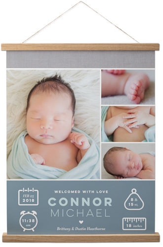 Welcome Baby Boy Hanging Canvas Print, Natural, 16x20, Blue, blue
