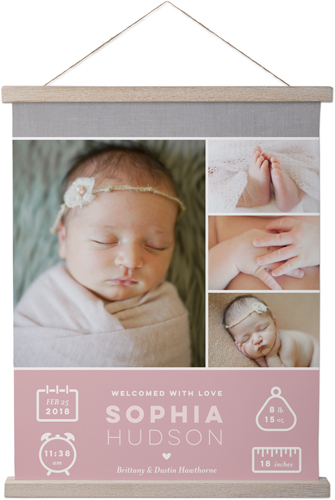 Welcome Baby Girl Hanging Canvas Print, Rustic, 16x20, Pink
