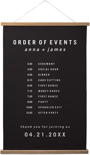 Modern and Minimal Order of Events Hanging Canvas Print, Natural, 20x30, Gray