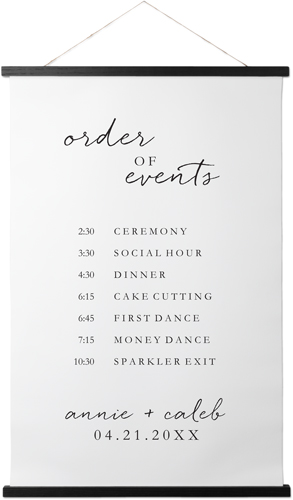 Scripted Order of Events Hanging Canvas Print, Black, 20x30, White