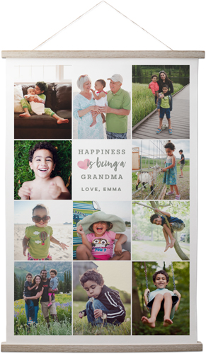 Happiness Heart Collage Portrait Hanging Canvas Print, Rustic, 20x30, White