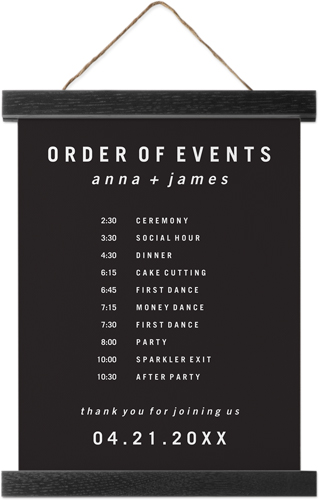 Modern and Minimal Order of Events Hanging Canvas Print, Black, 8x10, Gray