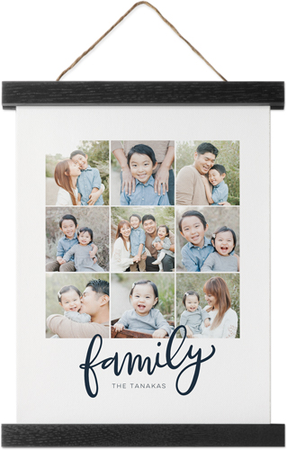 Family Script Collage Hanging Canvas Print, Black, 8x10, Black