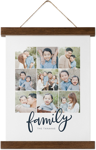 Family Script Collage Hanging Canvas Print, Walnut, 8x10, Black