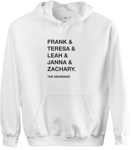 Family Names Custom Hoodie, Single Sided, Adult (S), White, Black