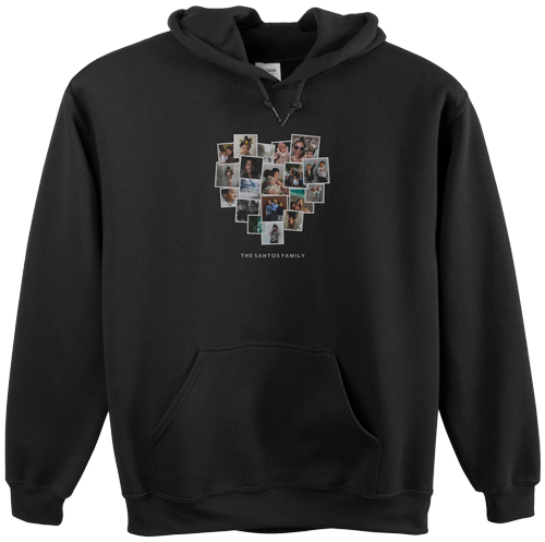 Tilted Heart Collage Custom Hoodie, Double Sided, Adult (S), Black, White