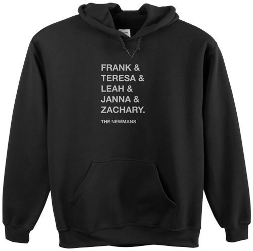 Family Names Custom Hoodie, Single Sided, Adult (S), Black, Black