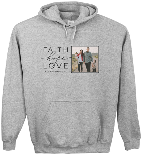 Faith Hope Love Gallery Custom Hoodie, Double Sided, Adult (S), Gray, Black