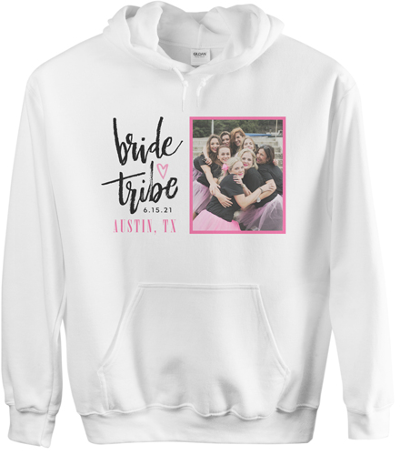 Bride Tribe Custom Hoodie, Double Sided, Adult (M), White, Pink