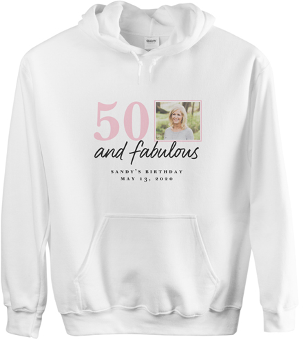 Fabulous Birthday Custom Hoodie, Single Sided, Adult (M), White, Pink, powder pink