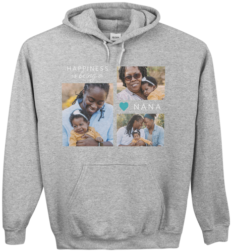 Happy Heart Custom Hoodie, Double Sided, Adult (M), Gray, Blue, boardwalk