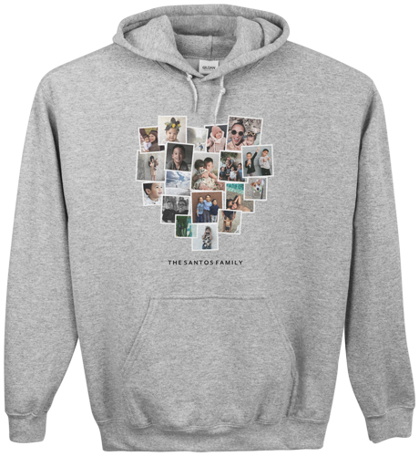 Tilted Heart Collage Custom Hoodie, Double Sided, Adult (M), Gray, White