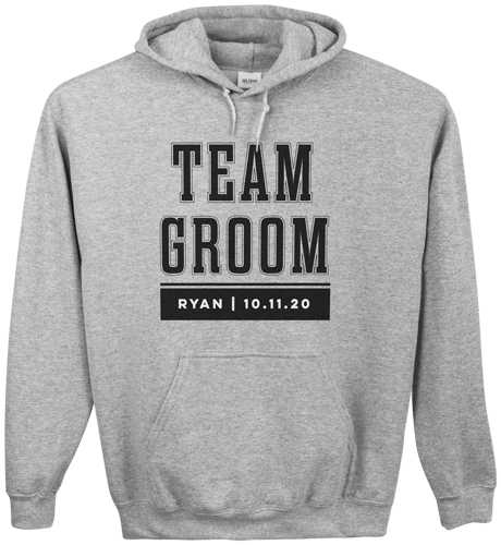 Team Groom Custom Hoodie, Double Sided, Adult (M), Gray, Black