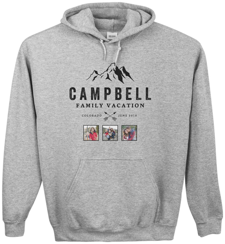 Mountain Vacation Custom Hoodie, Single Sided, Adult (M), Gray, Black, black