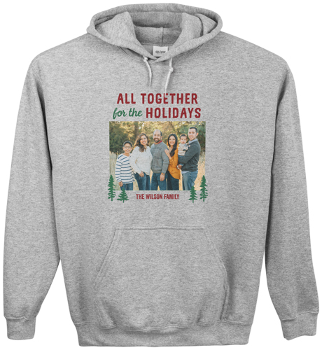 All Together for the Holidays Custom Hoodie, Double Sided, Adult (M), Gray, Red, marsala