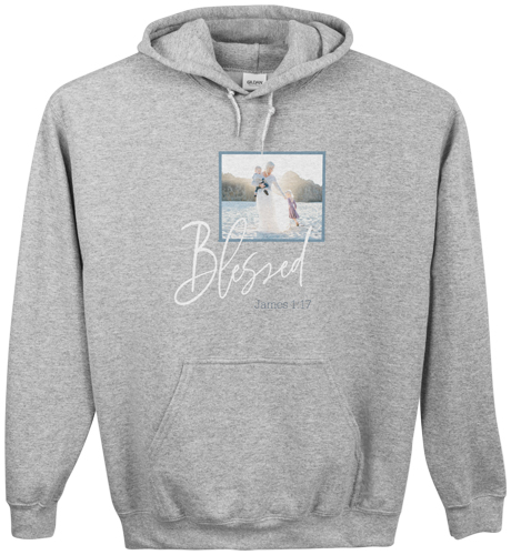 Blessed Script Custom Hoodie, Double Sided, Adult (L), Gray, Blue