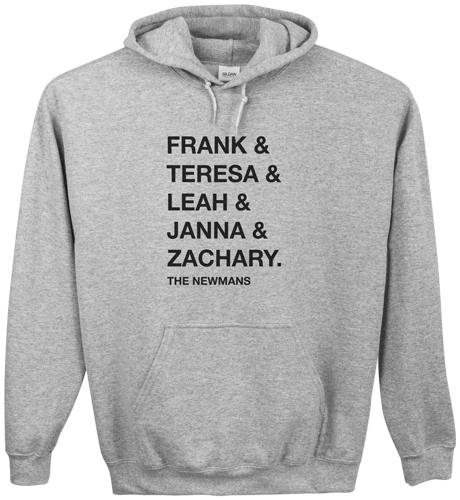 Family Names Custom Hoodie, Double Sided, Adult (L), Gray, Black