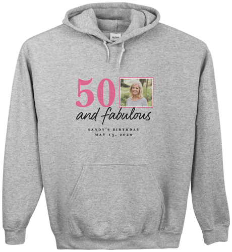 Fabulous Birthday Custom Hoodie, Single Sided, Adult (XL), Gray, Pink