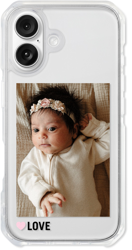 Love Heart iPhone Clear Impact Case, Without Magsafe, Impact Clear, iPhone 16, Pink, light pink