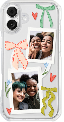 Bow Charm Collage iPhone Clear Impact Case, With Magsafe, Impact Clear, iPhone 16 Plus, White