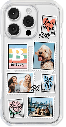 Stamp Collage iPhone Clear Impact Case, With Magsafe, Impact Clear, iPhone 16 Pro, White, white