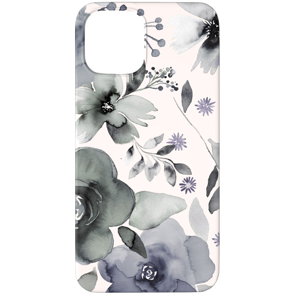 Wintery Watercolor Flower Bouquets - Navy Phone Case, Silicone Liner Case, Matte, iPhone 11 Pro Max, Blue
