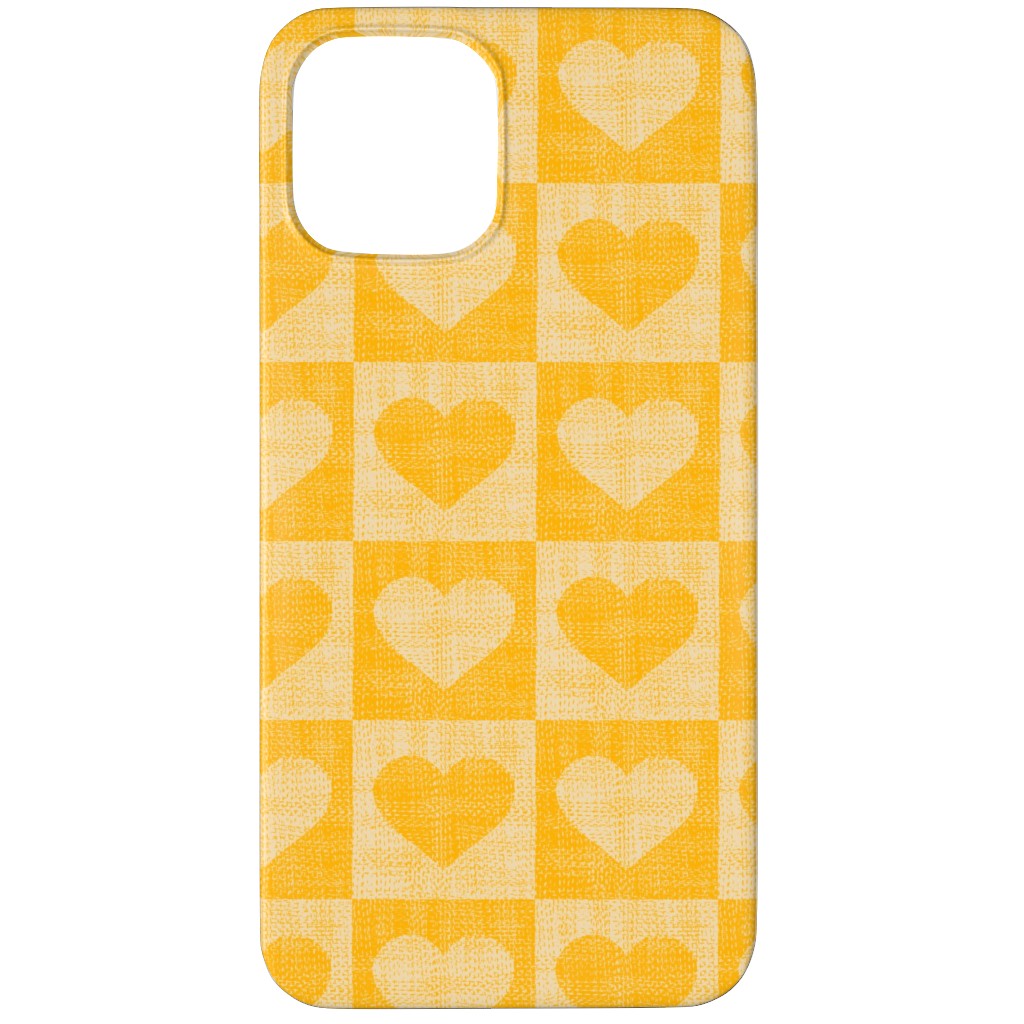 Love Hearts Check - Yellow Phone Case, Silicone Liner Case, Matte, iPhone 11 Pro Max, Yellow