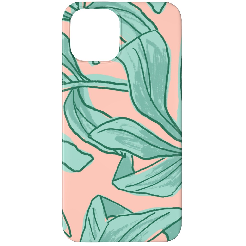 Lush Tropical Leaves - Pink and Mint Phone Case, Silicone Liner Case, Matte, iPhone 11 Pro Max, Green, Classic Green