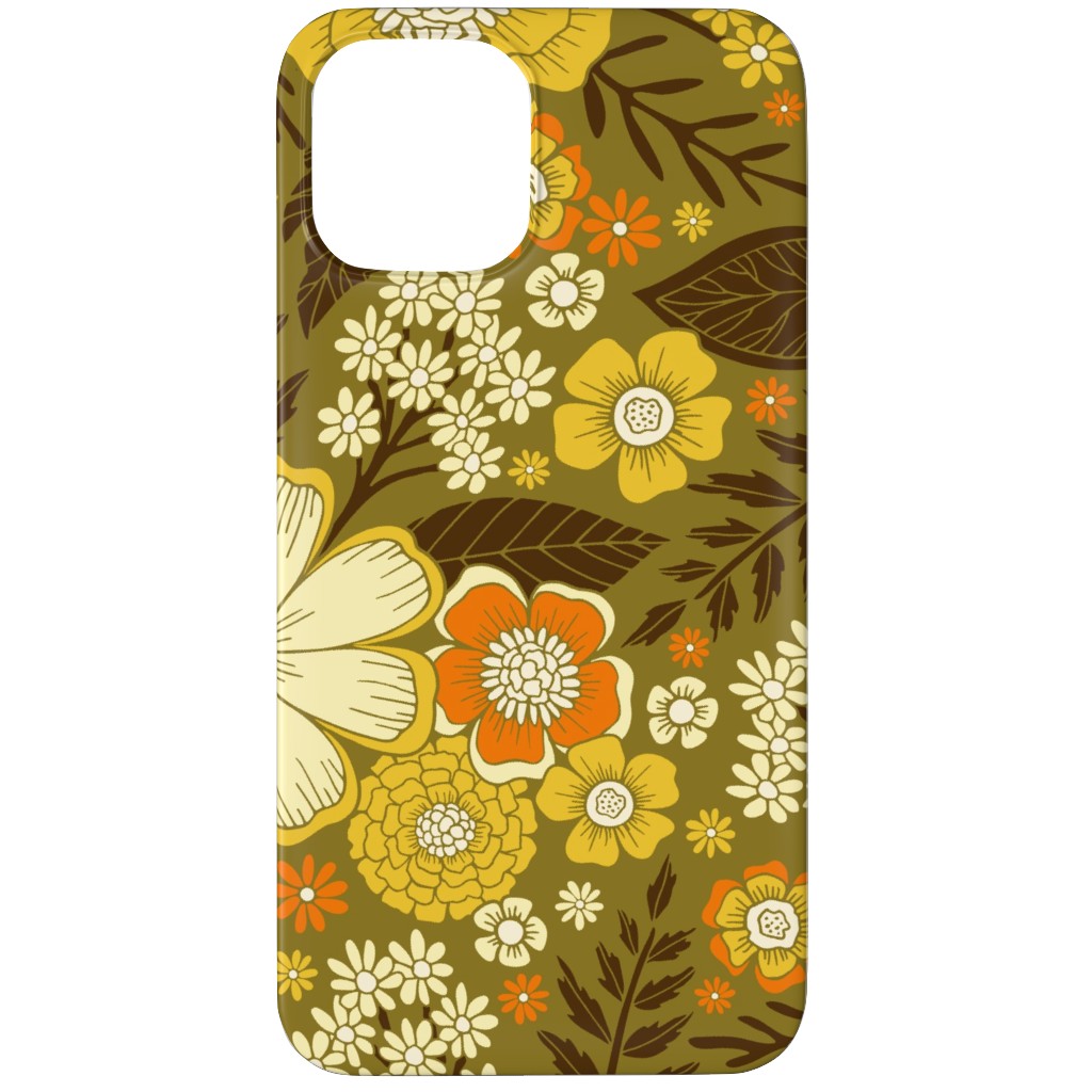 1970s Retro/Vintage Floral - Yellow and Brown Phone Case, Silicone Liner Case, Matte, iPhone 11 Pro Max, Yellow