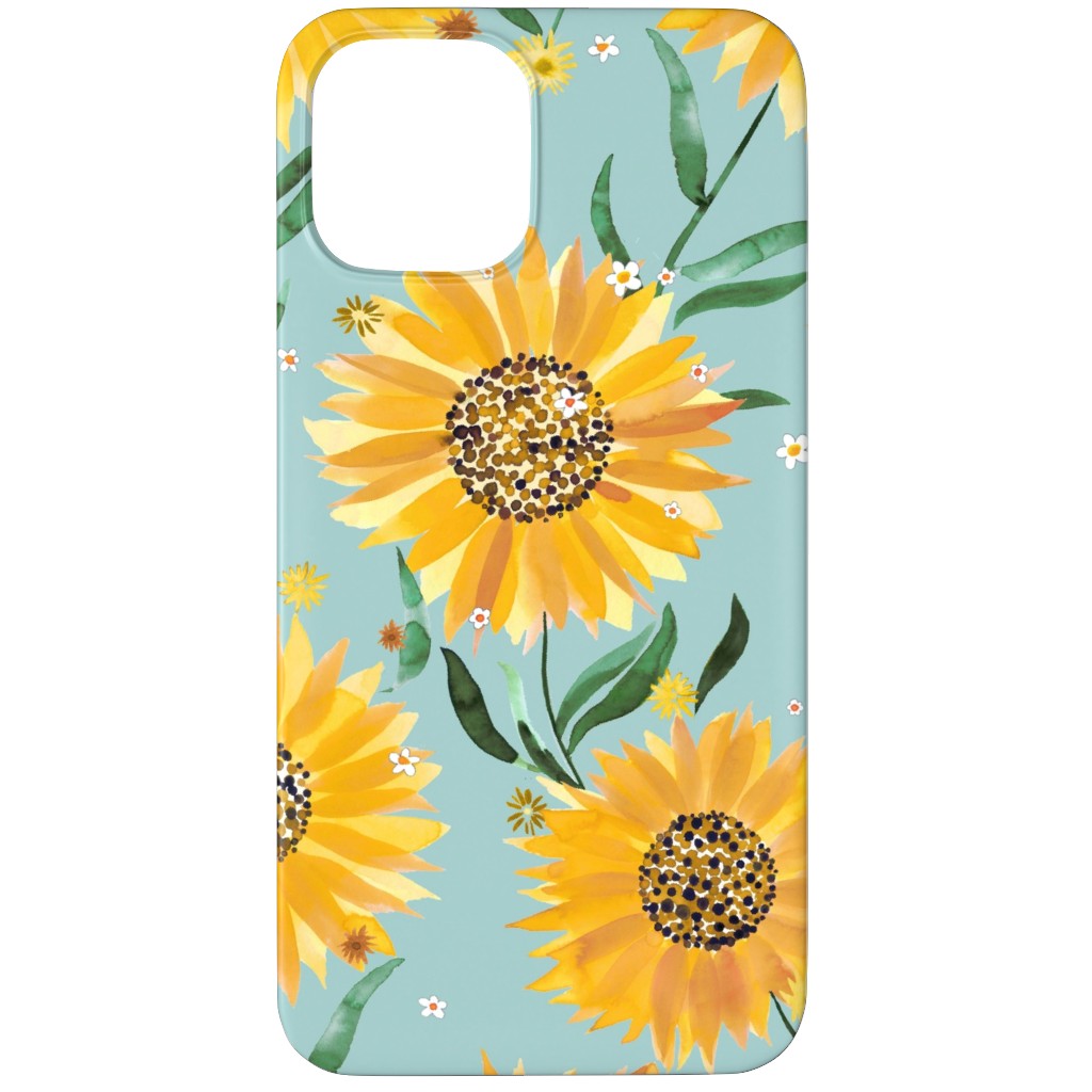 Watercolor Sunflowers - Yellow on Blue Phone Case, Slim Case, Matte, iPhone 11 Pro Max, Yellow