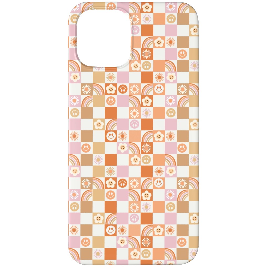 Retro Checkerboard - Daisy, Smile, Happy - Pink Orange Phone Case, Slim Case, Matte, iPhone 11 Pro Max, Orange, Orange