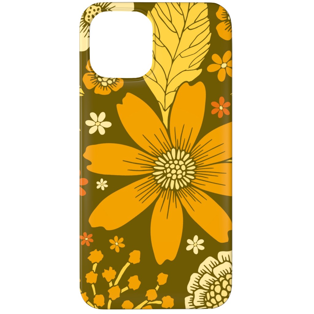 1970s Retro Flowers - Yellow, Orange & Olive Green Phone Case, Slim Case, Matte, iPhone 11 Pro Max, Orange, Orange