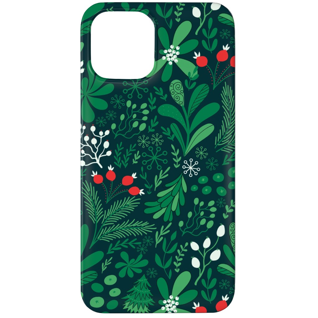 Merry Christmas Botanical - Green Phone Case, Slim Case, Matte, iPhone 11 Pro Max, Green
