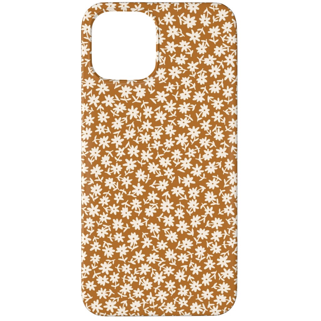 Ditsy Floral - Cream on Golden Mustard Brown Phone Case, Silicone Liner Case, Matte, iPhone 11 Pro, Brown