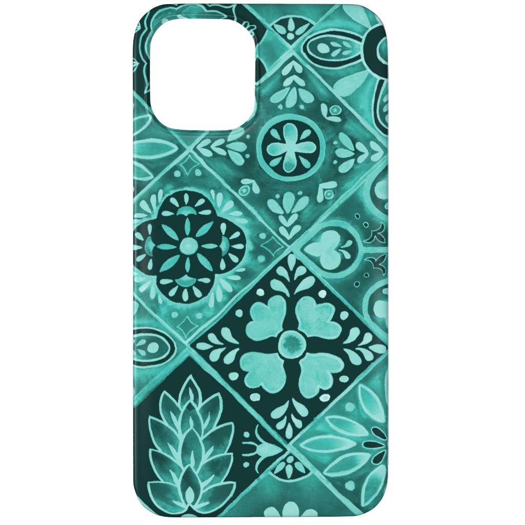 Watercolor Talavera Tiles Phone Case, Silicone Liner Case, Matte, iPhone 11 Pro, Green