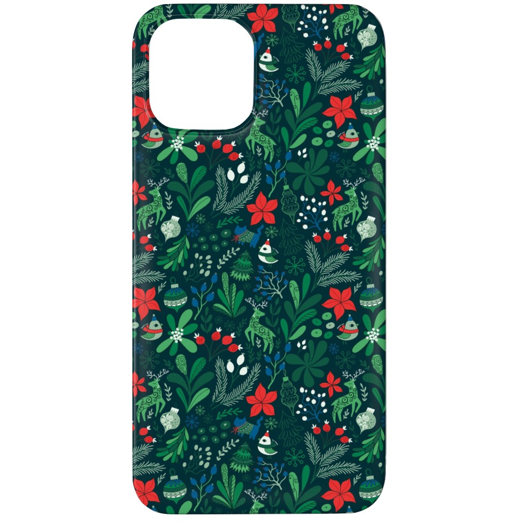 Merry Christmas Floral - Dark Phone Case, Silicone Liner Case, Matte, iPhone 11 Pro, Green, Classic Green