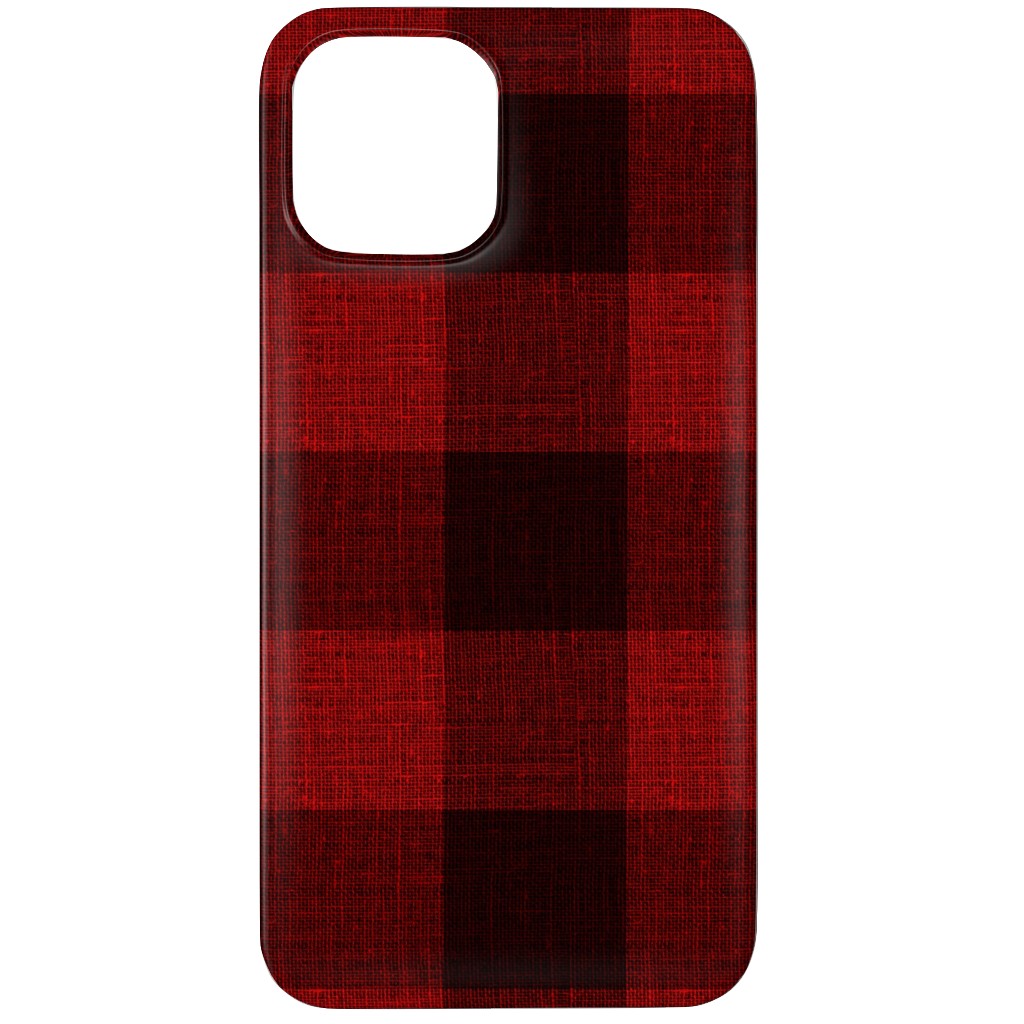 Linen Look Gingham Lumberjack - Red, Black Phone Case, Silicone Liner Case, Matte, iPhone 11 Pro, Red