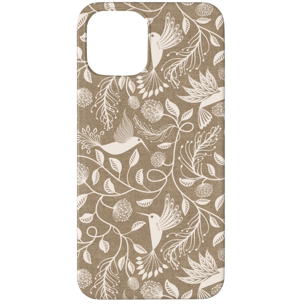 Papercutting Floral and Hummingbirds - Neutral Phone Case, Silicone Liner Case, Matte, iPhone 11 Pro, Beige, Pearl