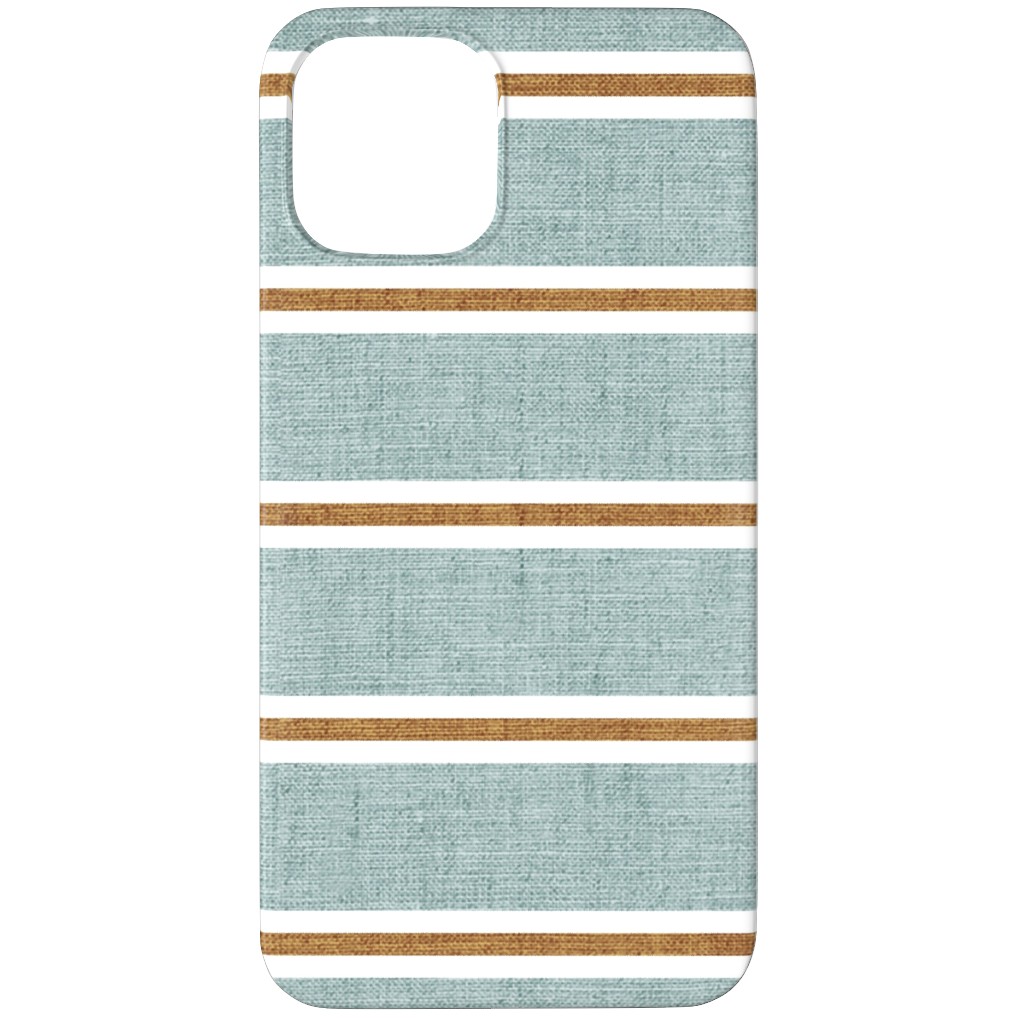 Stripes, Magnolia Flowers Coordinate - Rust on Blue Phone Case, Slim Case, Matte, iPhone 11 Pro, Green