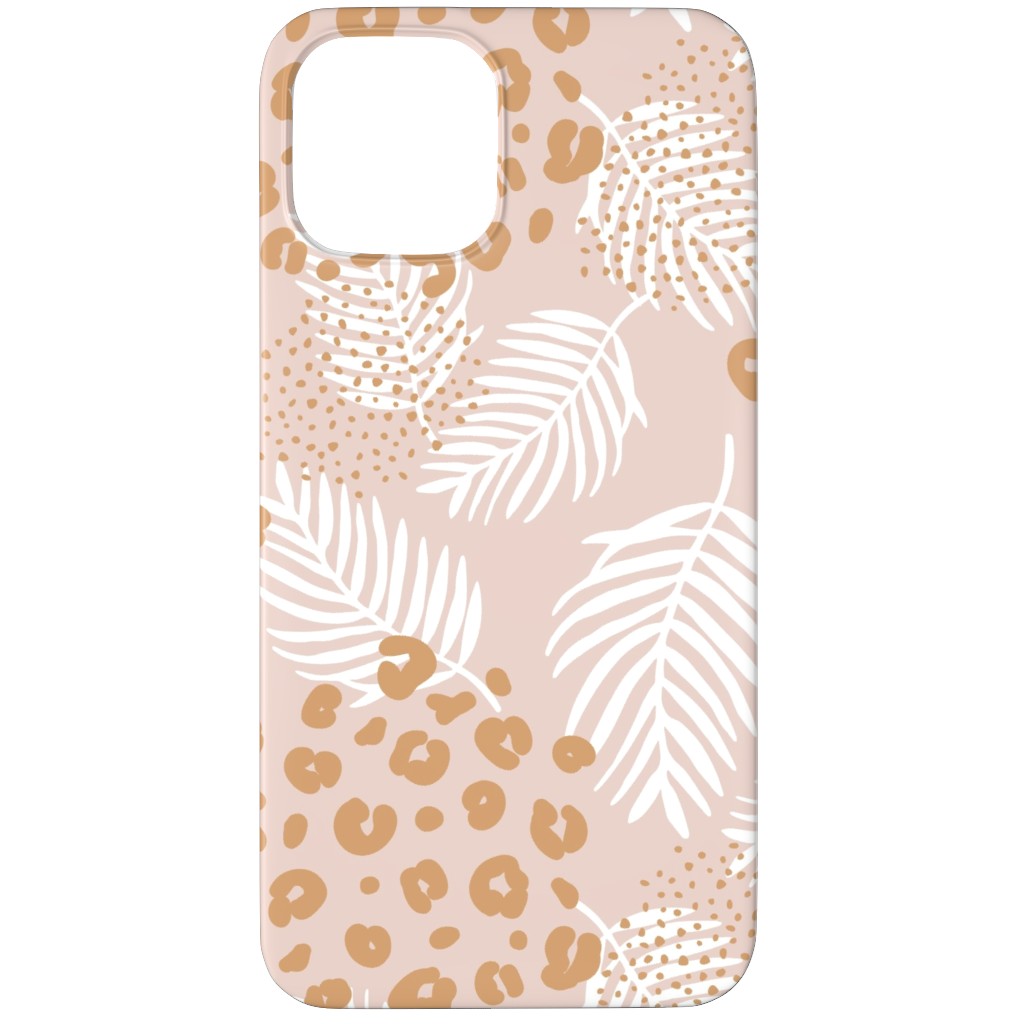 Palm Leaves and Animal Panther Spots - Beige Phone Case, Slim Case, Matte, iPhone 11 Pro, Pink, Bright Pink
