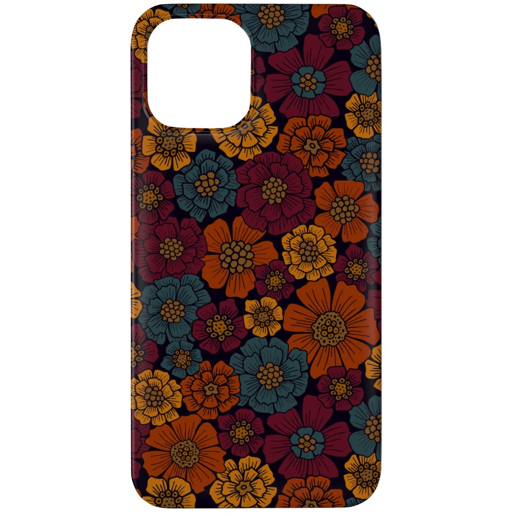 Burgundy, Rust, Mustard & Teal Floral Phone Case, Slim Case, Matte, iPhone 11 Pro, Red, Red