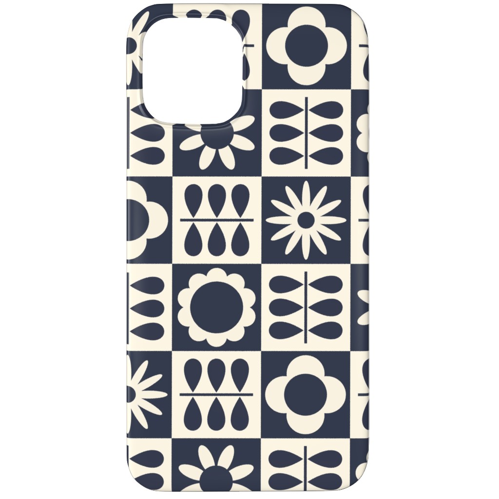 Scandinavian Checker Blooms - Off White and Navy Phone Case, Slim Case, Matte, iPhone 11 Pro, Black