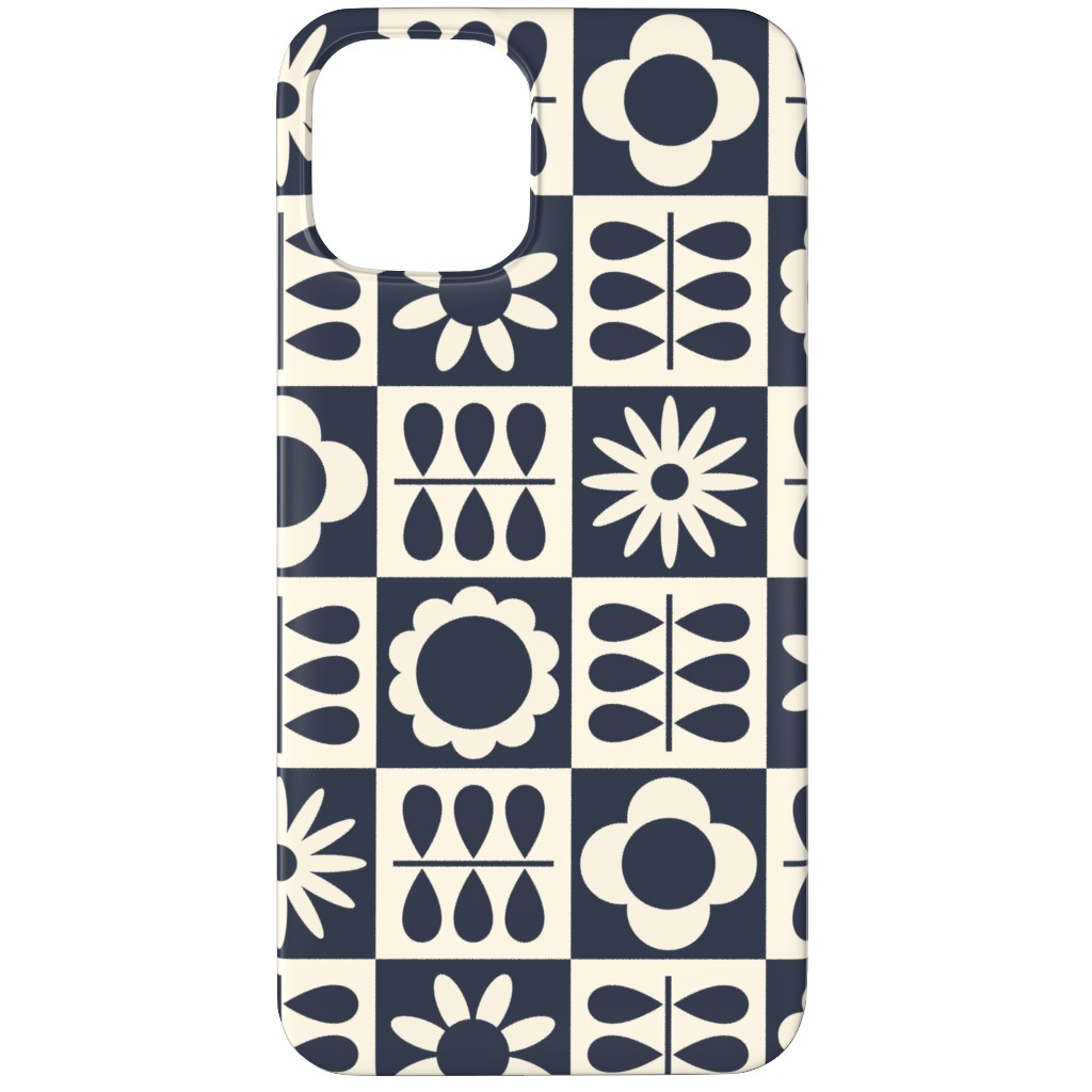 Scandinavian Checker Blooms - Off White and Navy Phone Case, Slim Case, Matte, iPhone 11 Pro, Black, Black