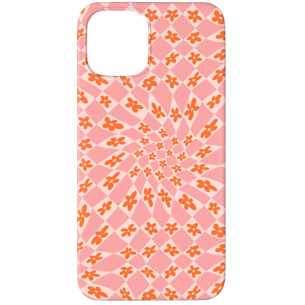 Trippy Checker - Floral - Pink and Orange Phone Case, Slim Case, Matte, iPhone 11 Pro, Pink, Bright Pink